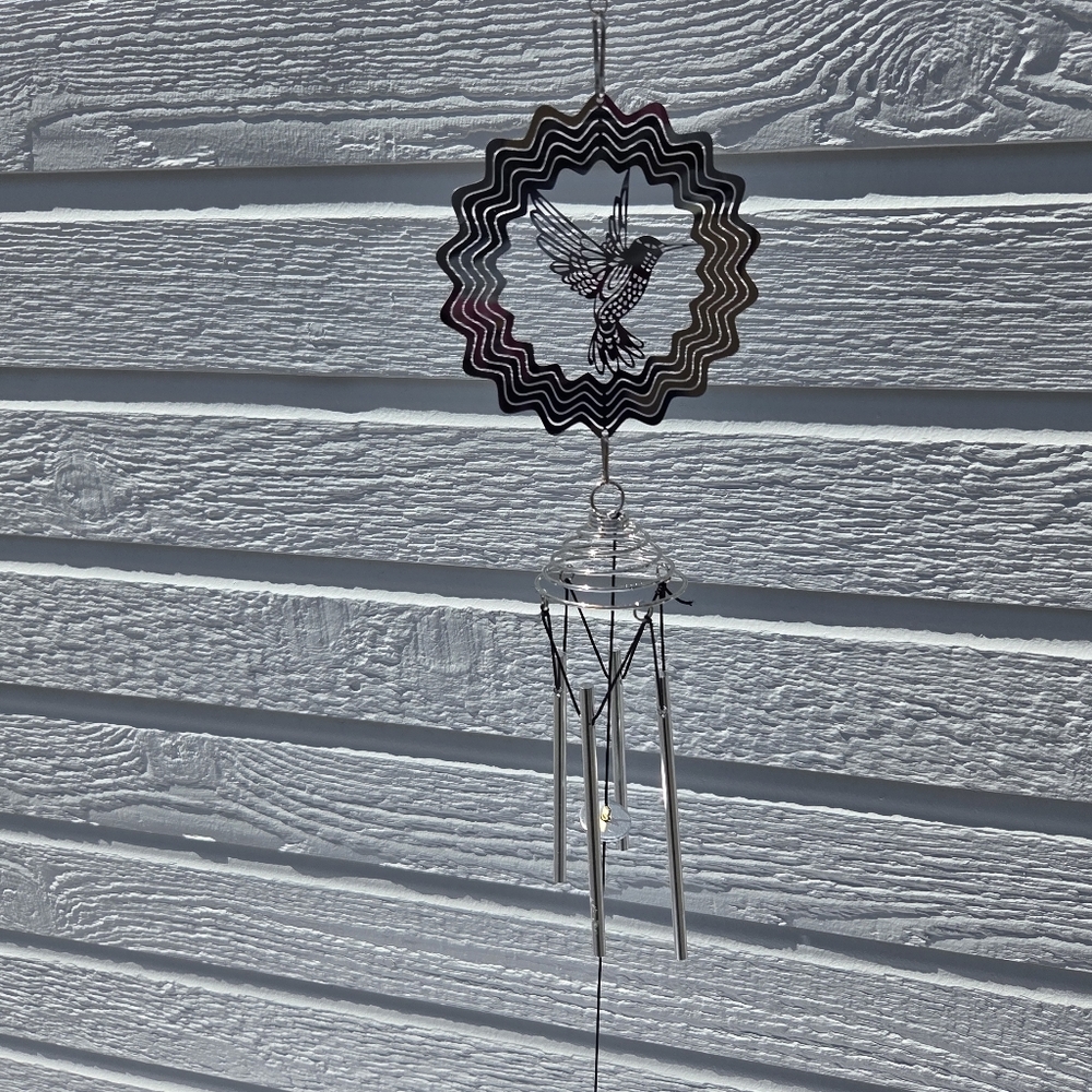 Silver Wind Chime with Hummingbird Design New In Box
